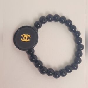 Chanel Black CC Gold Logo Button Stretch Bracelet